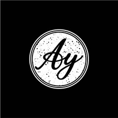 A Y Initial Handwriting In Black and White Circle Frame Design