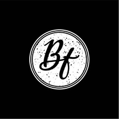 B F Initial Handwriting In Black and White Circle Frame Design