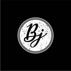 B J Initial Handwriting In Black and White Circle Frame Design