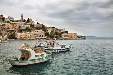 Fototapeta na wymiar fishing boats in the bay. Greece
