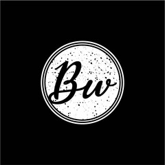 B W Initial Handwriting In Black and White Circle Frame Design
