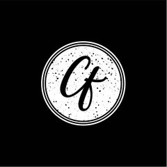 C F Initial Handwriting In Black and White Circle Frame Design