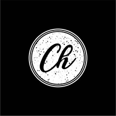 C H Initial Handwriting In Black and White Circle Frame Design