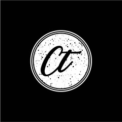 C T Initial Handwriting In Black and White Circle Frame Design