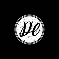 D L Initial Handwriting In Black and White Circle Frame Design