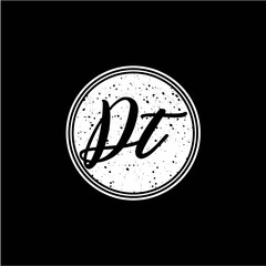 D T Initial Handwriting In Black and White Circle Frame Design