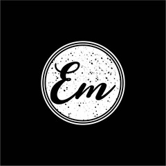 E M Initial Handwriting In Black and White Circle Frame Design
