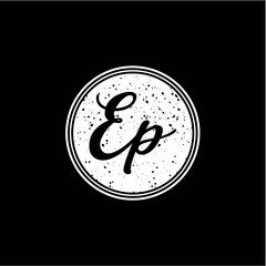 E P Initial Handwriting In Black and White Circle Frame Design