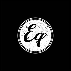 E Q Initial Handwriting In Black and White Circle Frame Design
