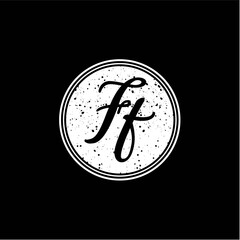 F F Initial Handwriting In Black and White Circle Frame Design