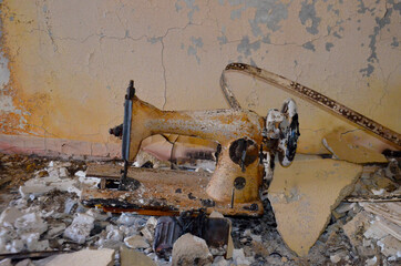 an old sewing machine, an antique machine
