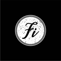F I Initial Handwriting In Black and White Circle Frame Design