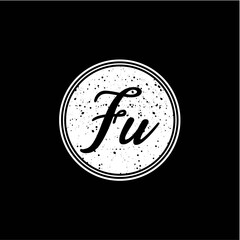 F U Initial Handwriting In Black and White Circle Frame Design