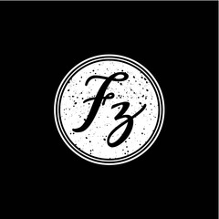 F Z Initial Handwriting In Black and White Circle Frame Design