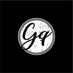 G Q Initial Handwriting In Black and White Circle Frame Design