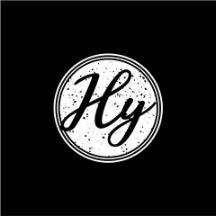 Fototapeta premium H Y Initial Handwriting In Black and White Circle Frame Design