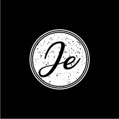 J E Initial Handwriting In Black and White Circle Frame Design