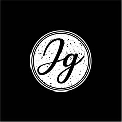 J G Initial Handwriting In Black and White Circle Frame Design