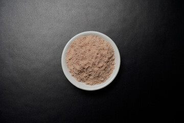 top view of kala namak in bowl                              