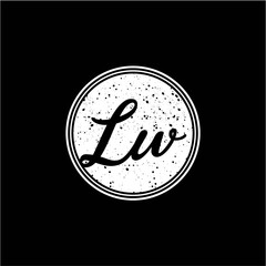 L W Initial Handwriting In Black and White Circle Frame Design