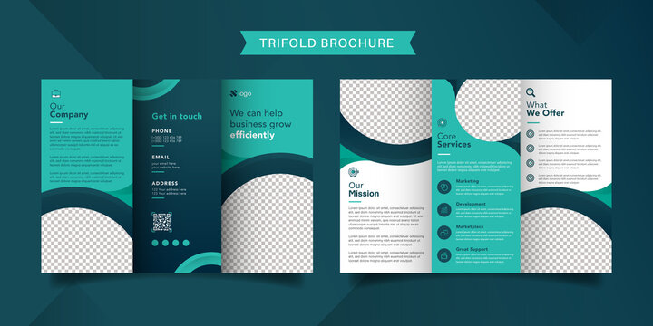 Corporate business trifold brochure template. Modern, Creative and Professional tri fold brochure vector design. Simple and minimalist promotion layout with turquoise color.