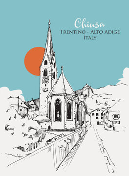 Drawing sketch illustration of Chiusa, Trentino-Alto Adige
