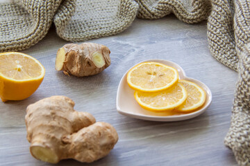 Ginger and lemon. Season of colds and infections.