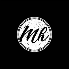 M H Initial Handwriting In Black and White Circle Frame Design