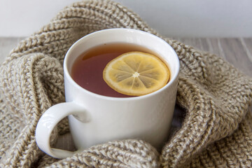 Obraz na płótnie Canvas Ginger tea with lemon. Season of colds and infections. Strengthening of immunity.