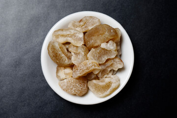 Top view of dry gooseberry in bowl  