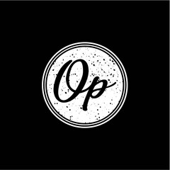 O P Initial Handwriting In Black and White Circle Frame Design