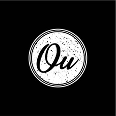 O U Initial Handwriting In Black and White Circle Frame Design
