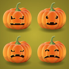 Halloween cartoon pumpkins vector collection