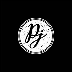 P J Initial Handwriting In Black and White Circle Frame Design