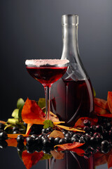 Black chokeberry (aronia melanocarpa) with juice or syrup.