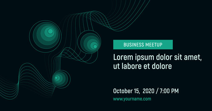 Business meetup with abstract elements and contact data on a dark background. Light green vector template for the webinar, conference, flyer, meetup, party, event, web-header