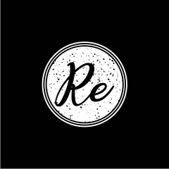 R E Initial Handwriting In Black and White Circle Frame Design