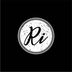 R I Initial Handwriting In Black and White Circle Frame Design