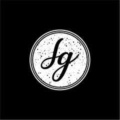 S G Initial Handwriting In Black and White Circle Frame Design