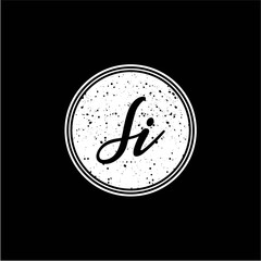 S I Initial Handwriting In Black and White Circle Frame Design
