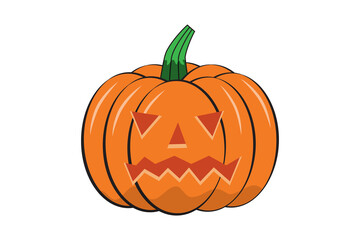 Single Halloween pumpkin with scary face isolated on white background. Halloween holiday concept. Flat vector illustration