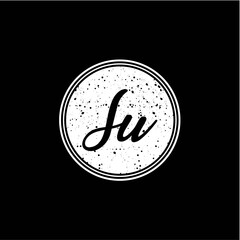 S U Initial Handwriting In Black and White Circle Frame Design