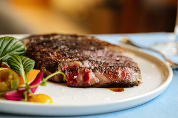 Ribeye beef steak with fresh vegetable salad