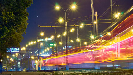 Fototapeta na wymiar long exposure traffic in city at night. color