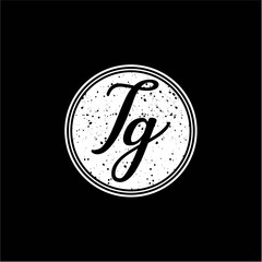 T G Initial Handwriting In Black and White Circle Frame Design