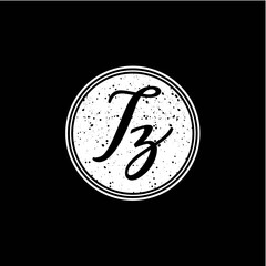 T Z Initial Handwriting In Black and White Circle Frame Design