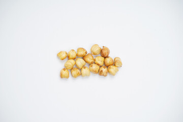 Roasted chickpeas isolated on white background                            