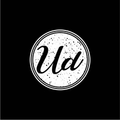 U D Initial Handwriting In Black and White Circle Frame Design