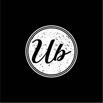 U B Initial Handwriting In Black and White Circle Frame Design