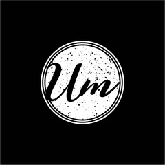 U M Initial Handwriting In Black and White Circle Frame Design